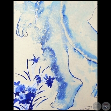 Gigante en el jardín - Serie AZUL dibujo sobre papel de Ricardo Migliorisi - Año: 2018